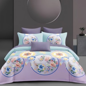 Lenjerie pat dublu cu Elastic, bumbac satinat, Mov, flori Lenjerie pat dublu cu Elastic, bumbac satinat, Mov, flori