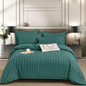 Lenjerie HoReCa, pat dublu, Damasc Finetat Deluxe cu Elastic, 6 piese, Verde