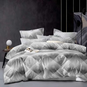 Lenjerie pat dublu, bumbac satinat, 4 piese, Gri, elegant