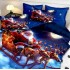 Lenjerie pat dublu cu Elastic,  FINET, 5D Digital Print, Craciun, Albastru, Mos Craciun in sanie [3]