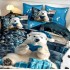 Lenjerie pat dublu cu Elastic,  FINET, 5D Digital Print, Craciun, Albastru, Ursul Polar [3]