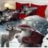 Lenjerie pat dublu cu Elastic,  FINET, 5D Digital Print, Craciun, Rosu, Gri, Mos Craciun si renul [4]