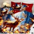 Lenjerie pat dublu cu Elastic,  FINET, 5D Digital Print, Craciun, Rosu, Albastru, renul regal [3]
