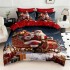 Lenjerie pat dublu cu Elastic,  FINET, 5D Digital Print, Craciun, Rosu, Bleumarin, Mos Craciun in sania cu cadouri [4]