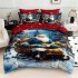 Lenjerie pat dublu cu Elastic,  FINET, 5D Digital Print, Craciun, Rosu, Albastru, Mos Craciun in padure [4]
