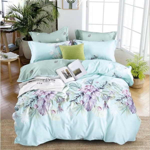 Lenjerie pat dublu (140x200cm, 160x200cm, 180x200cm), FINET, 6 piese, Bleu, flori [1]