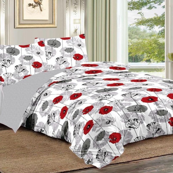Lenjerie pat dublu (140x200cm, 160x200cm, 180x200cm), FINET, 6 piese, Gri, Alb, flori [1]