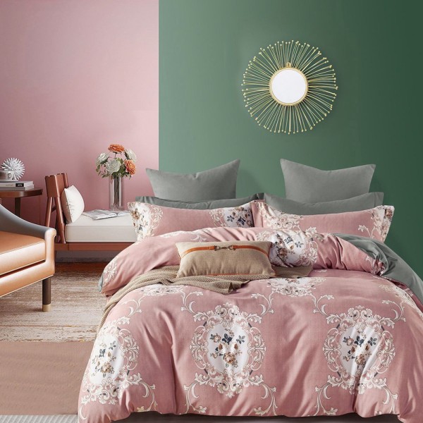 Lenjerie pat dublu (140x200cm, 160x200cm, 180x200cm), FINET, 6 piese, Roz, elegant [1]