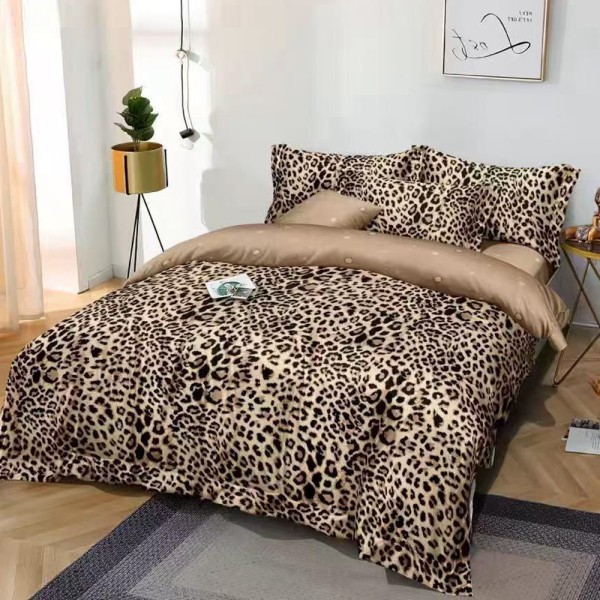 Lenjerie pat dublu (140x200cm, 160x200cm, 180x200cm), FINET, 6 piese, Maro, Negru, animal print [1]