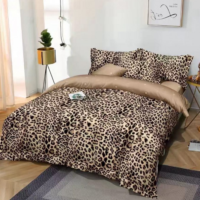 Lenjerie Pat Dublu   FINET  6 piese  Maro  Negru  animal print