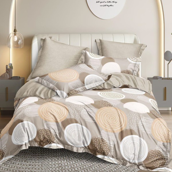 Lenjerie pat dublu (140x200cm, 160x200cm, 180x200cm), FINET, 6 piese, Maro, Bej, buline [1]