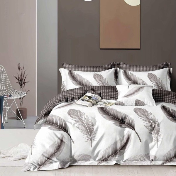 Lenjerie pat dublu (140x200cm, 160x200cm, 180x200cm), FINET, 6 piese, Alb, Gri, pene [1]