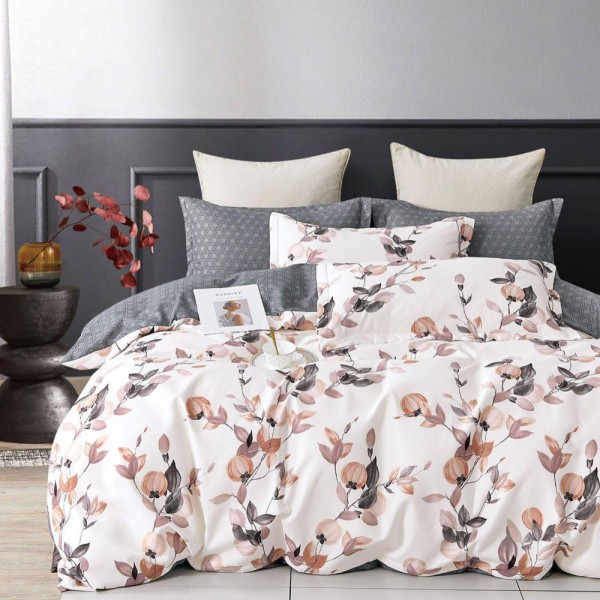 Lenjerie pat dublu (140x200cm, 160x200cm, 180x200cm), FINET, 6 piese, Crem, Gri, flori [1]