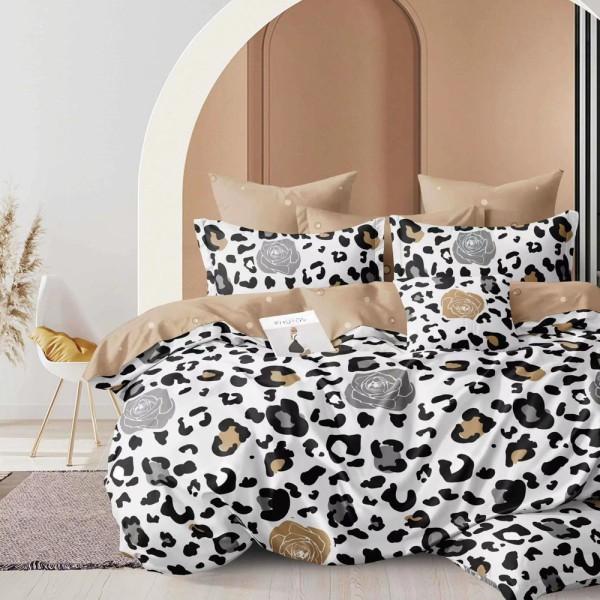 Lenjerie pat dublu (140x200cm, 160x200cm, 180x200cm), FINET, 6 piese, Alb, Negru, animal print [1]