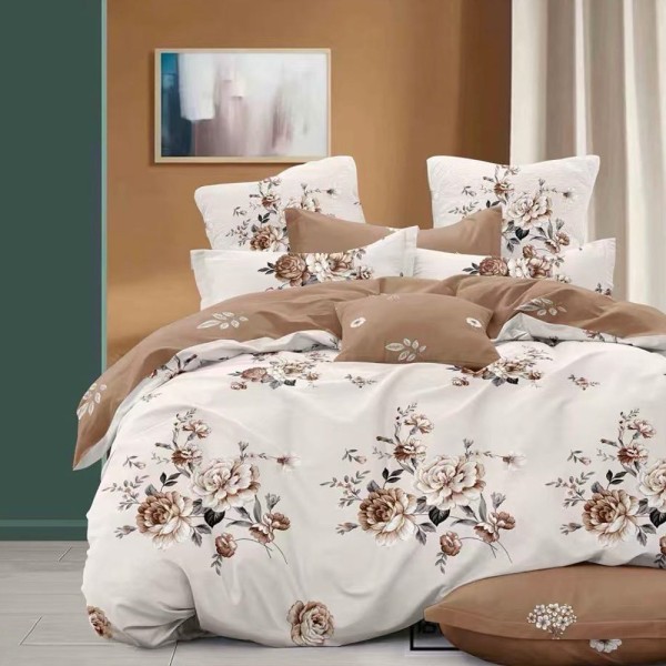 Lenjerie pat dublu (140x200cm, 160x200cm, 180x200cm), FINET, 6 piese, Crem, Bej, flori [1]