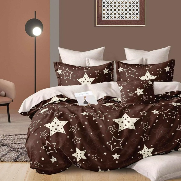 Lenjerie pat dublu (140x200cm, 160x200cm, 180x200cm), FINET, 6 piese, Maro, stelute [1]
