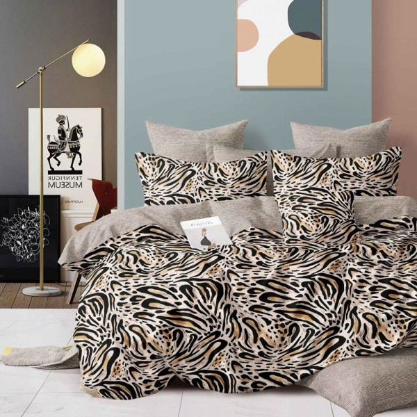 Lenjerie pat dublu (140x200cm, 160x200cm, 180x200cm), FINET, 6 piese, Bej, animal print [1]