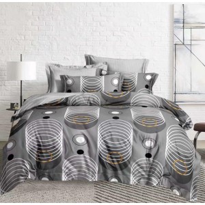 Lenjerie pat dublu (140x200cm, 160x200cm, 180x200cm), FINET, 6 piese, Gri, cercuri