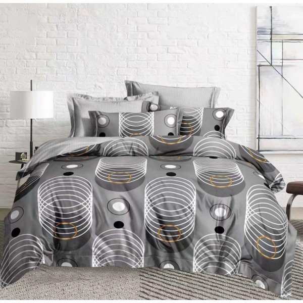 Lenjerie pat dublu (140x200cm, 160x200cm, 180x200cm), FINET, 6 piese, Gri, cercuri [1]