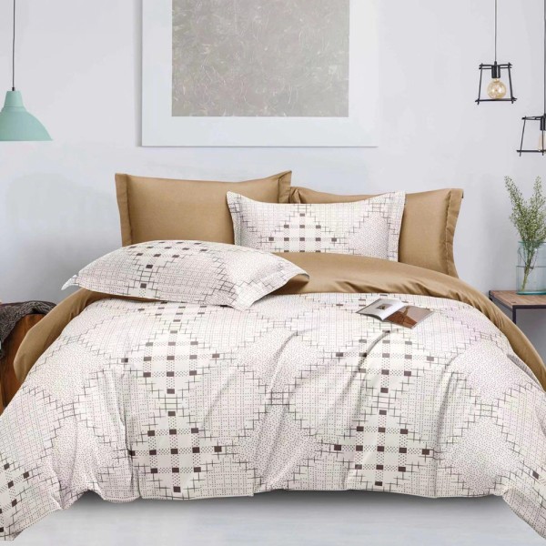 Lenjerie pat dublu (140x200cm, 160x200cm, 180x200cm), FINET, 6 piese, Crem, forme geometrice [1]