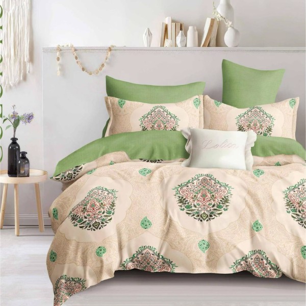 Lenjerie pat dublu (140x200cm, 160x200cm, 180x200cm), FINET, 6 piese, Crem, Verde, elegant [1]