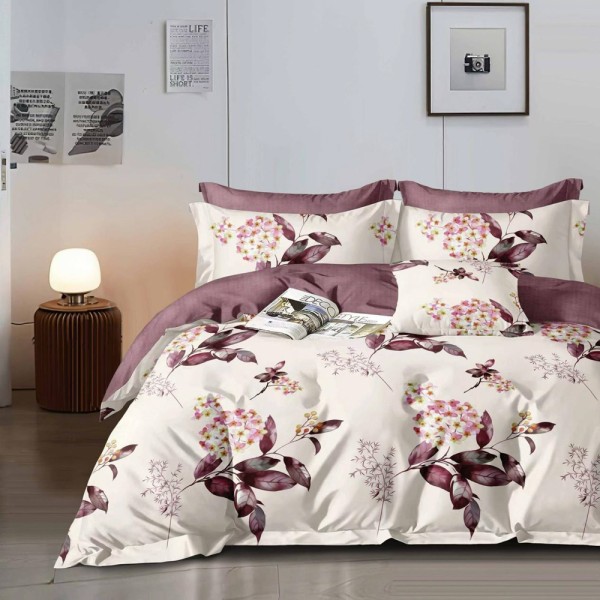 Lenjerie pat dublu (140x200cm, 160x200cm, 180x200cm), FINET, 6 piese, Bej, flori [1]