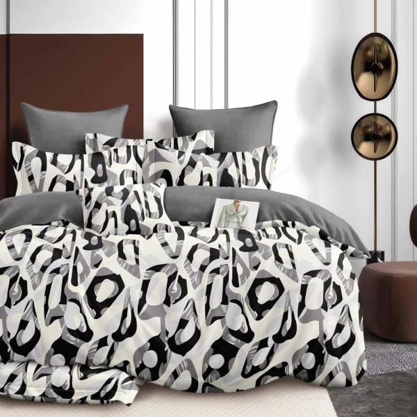 Lenjerie pat dublu (140x200cm, 160x200cm, 180x200cm), FINET, 6 piese, Crem, Gri, abstract [1]