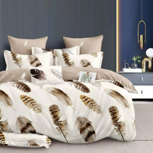 Lenjerie pat dublu (140x200cm, 160x200cm, 180x200cm), FINET, 6 piese, Crem, pene [1]