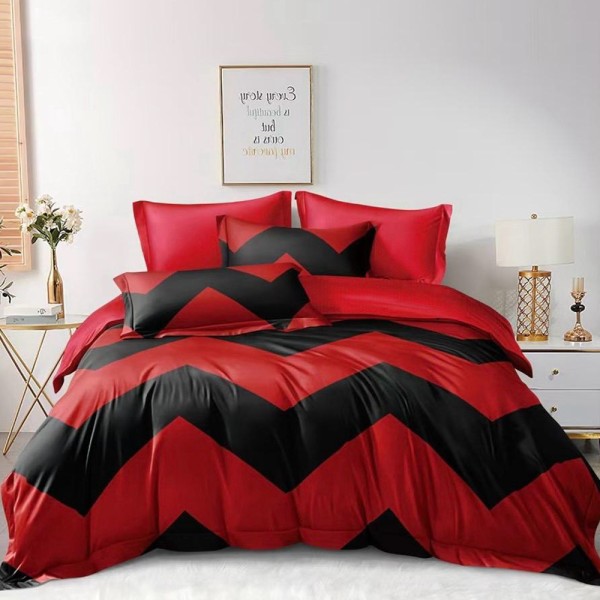 Lenjerie pat dublu (140x200cm, 160x200cm, 180x200cm), FINET, 6 piese, Rosu, Negru, elegant [1]