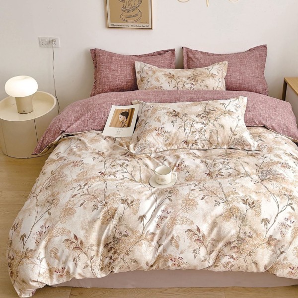 Lenjerie pat dublu (140x200cm, 160x200cm, 180x200cm), FINET, 6 piese, Crem, flori [1]