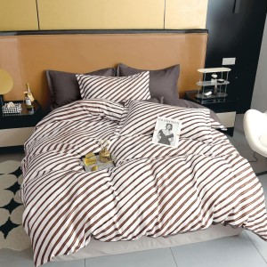 Lenjerie pat dublu (140x200cm, 160x200cm, 180x200cm), FINET, 6 piese, Alb, Maro, dungi