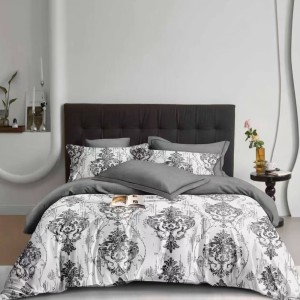 Lenjerie pat dublu (140x200cm, 160x200cm, 180x200cm), FINET, 6 piese, Alb, Gri, elegant