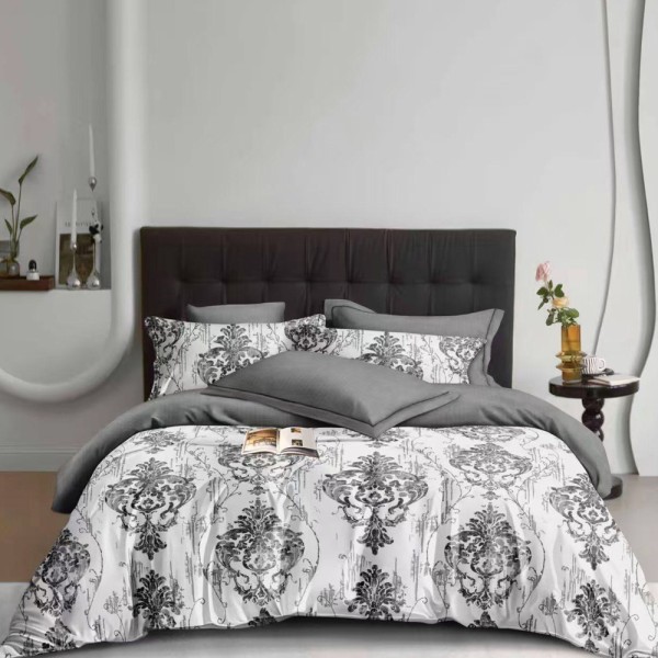 Lenjerie pat dublu (140x200cm, 160x200cm, 180x200cm), FINET, 6 piese, Alb, Gri, elegant [1]
