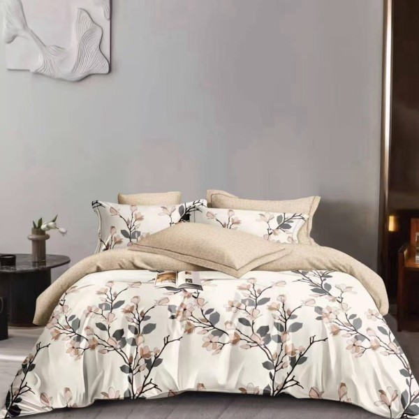 Lenjerie pat dublu (140x200cm, 160x200cm, 180x200cm), FINET, 6 piese, Crem, flori [1]