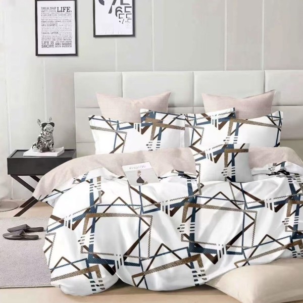 Lenjerie pat dublu (140x200cm, 160x200cm, 180x200cm), FINET, 6 piese, Crem, Negru, abstract [1]