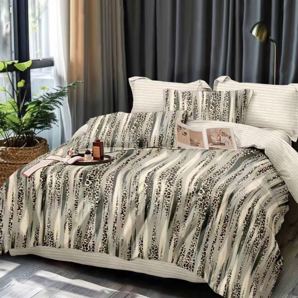 Lenjerie pat dublu (140x200cm, 160x200cm, 180x200cm), FINET, 6 piese, Bej, animal print [1]