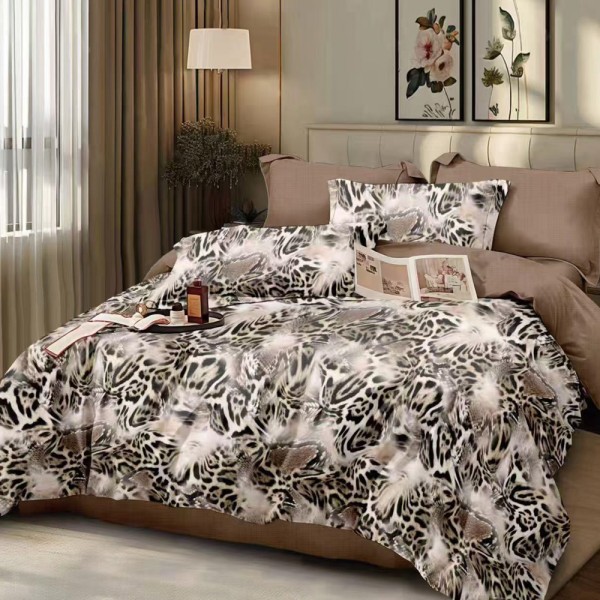 Lenjerie pat dublu (140x200cm, 160x200cm, 180x200cm), FINET, 6 piese, Bej, animal print [1]