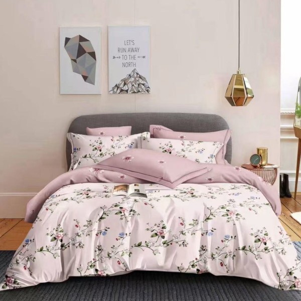 Lenjerie pat dublu (140x200cm, 160x200cm, 180x200cm), FINET, 6 piese, Roz, flori [1]