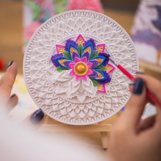 CANDELLANA Tablou de colorat din ipsos 3D mandala Set de vopsele și pensule