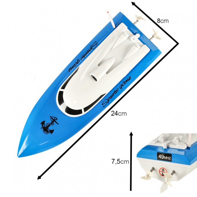 Barca cu telecomanda, din material solid, albastra