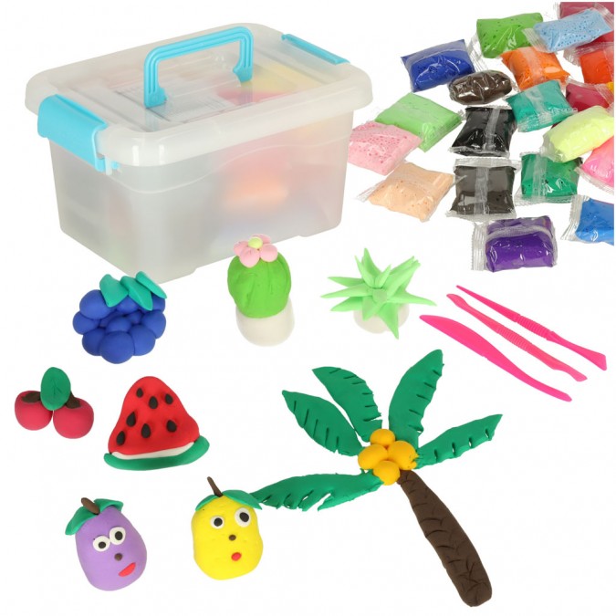 Set plastilina pentru copii cu unelte 24 bucati in cutie multicolor