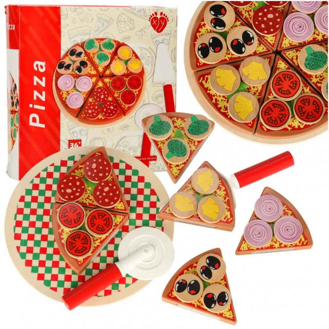 Set de joaca din lemn pentru pizza cu accesorii