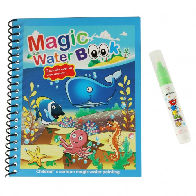 Carte de colorat cu marker cu apa, model animale marine