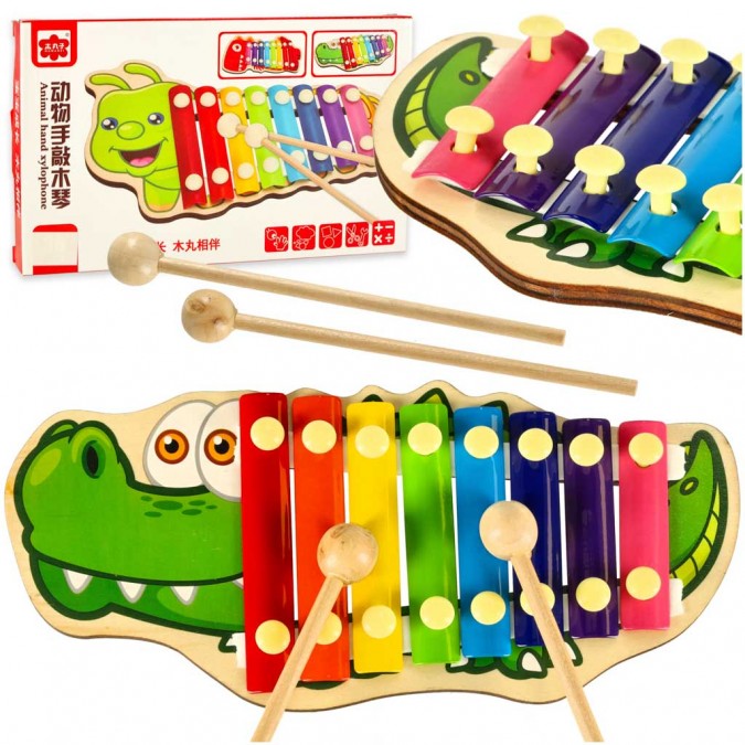 Crocodil mzical colorat din lemn pentru copii