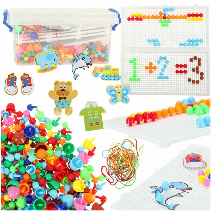 Set puzzle cu ace de plastic multicolore 603 piese