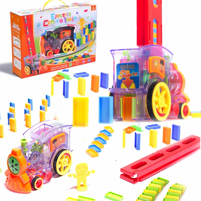 Tren locomotiva cu piese domino