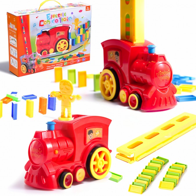 Tren locomotiva rosu cu piese domino