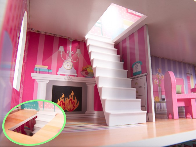 Casa de papuși din lemn MDF + mobilier 70cm roz LED roz