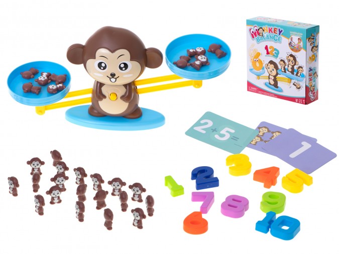 Balanta educationala pentru invatarea numerelor, Model maimuta, Plastic, +3 ani, 34.5x9.5x17 cm, Multicolor