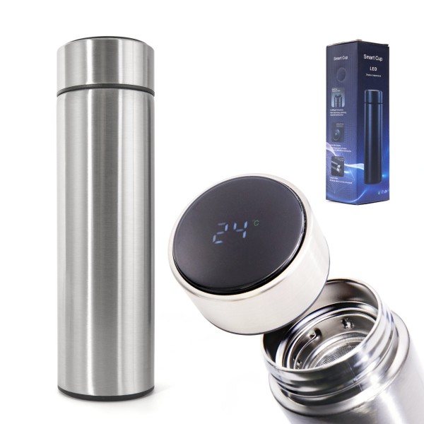 Cana termos smart LED 500ml, argintiu, cu afisaj temperatura [1]